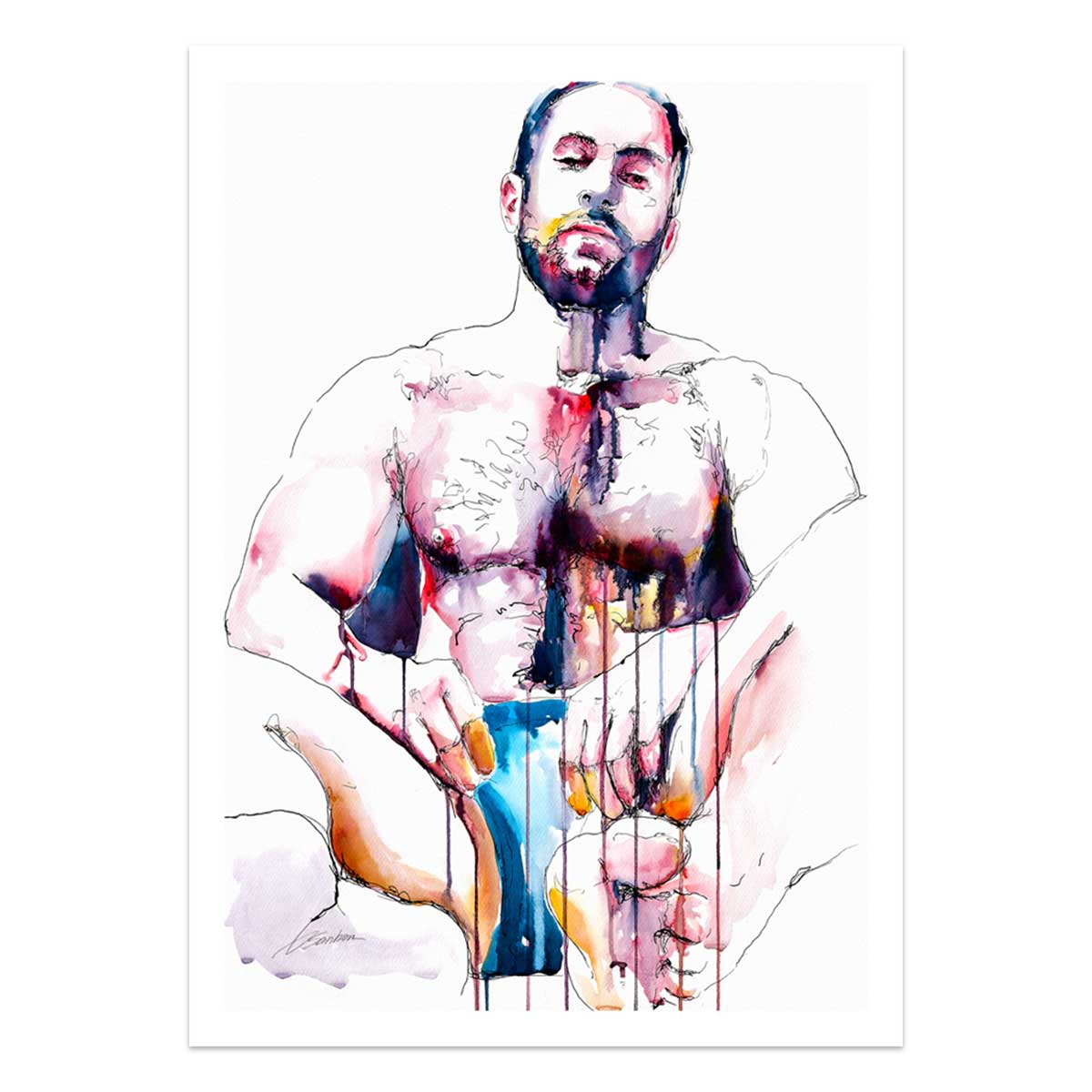 Bearded Strength Relaxed Body Hairy Chest and Quiet Power - Art Print