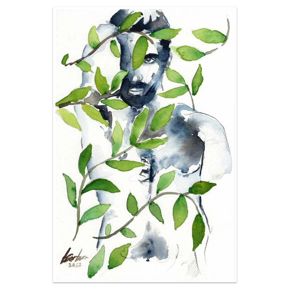 Nature's Embrace - Bearded Man Amidst Verdant Vines - Original Art