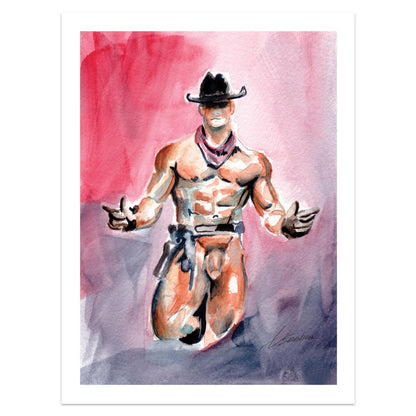 Raw Western Elegance: Watercolor Cowboy Giclee Art Print