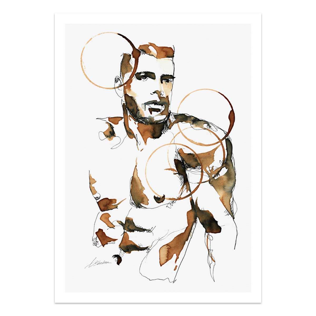 Male Portrait with Coffee Ink Stains – Art Print