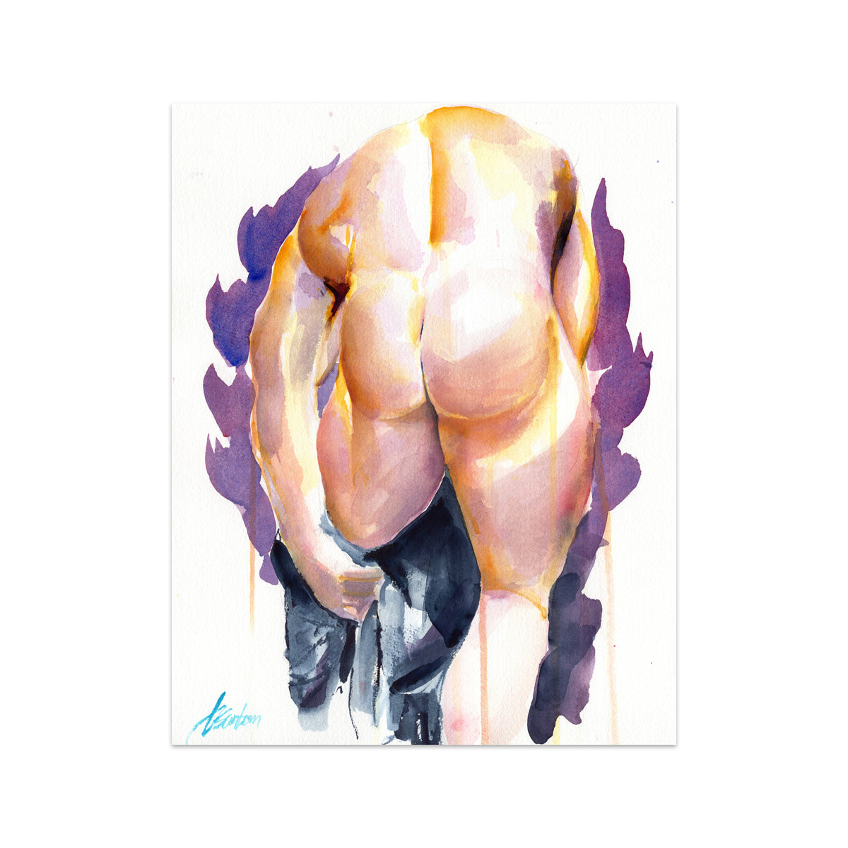 Bold Male Nude Watercolor Painting - 11x14 Original Watercolor