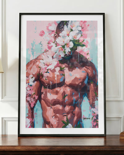Sweet Drift art print in a black frame, shown up close