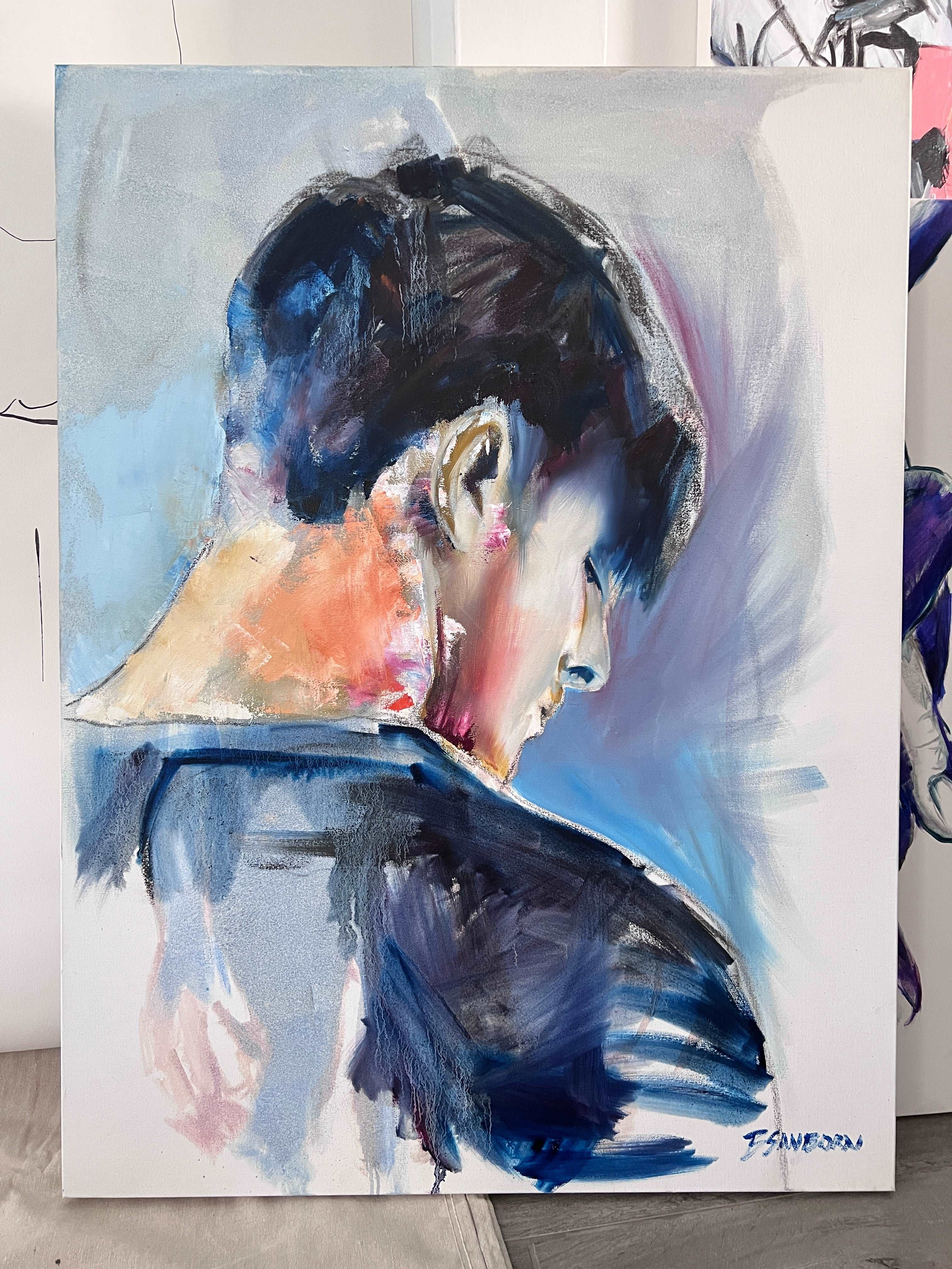 Male figure self portrait original oil and acrylic painting on canvas 30x40 by Brenden Sanborn