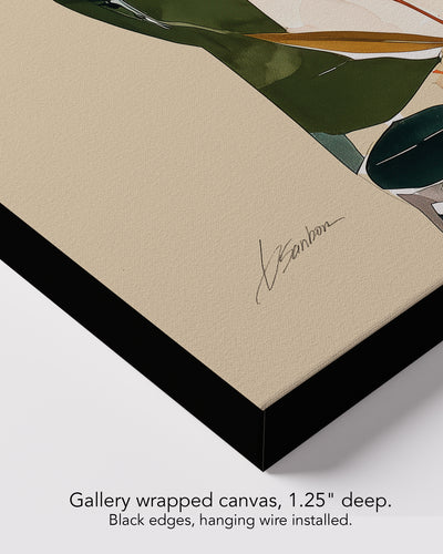 Corner of Turning Leaf on gallery wrapped canvas, 1.25 inches deep, with black edges and hanging wire installed