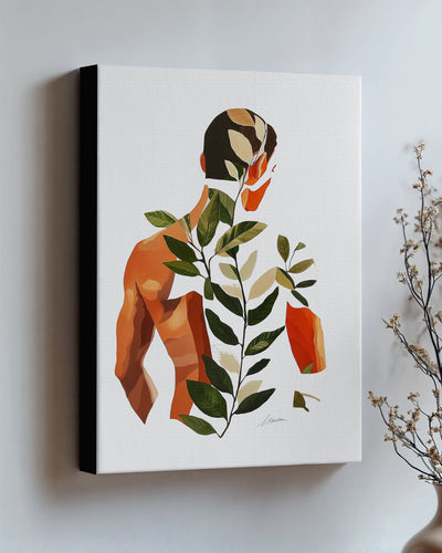 Vine Memory on stretched canvas with black edges, hung on a wall and seen at an angle