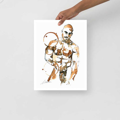 Male Figure in Full Nude - Made with Instant Coffee - Giclee Art Print
