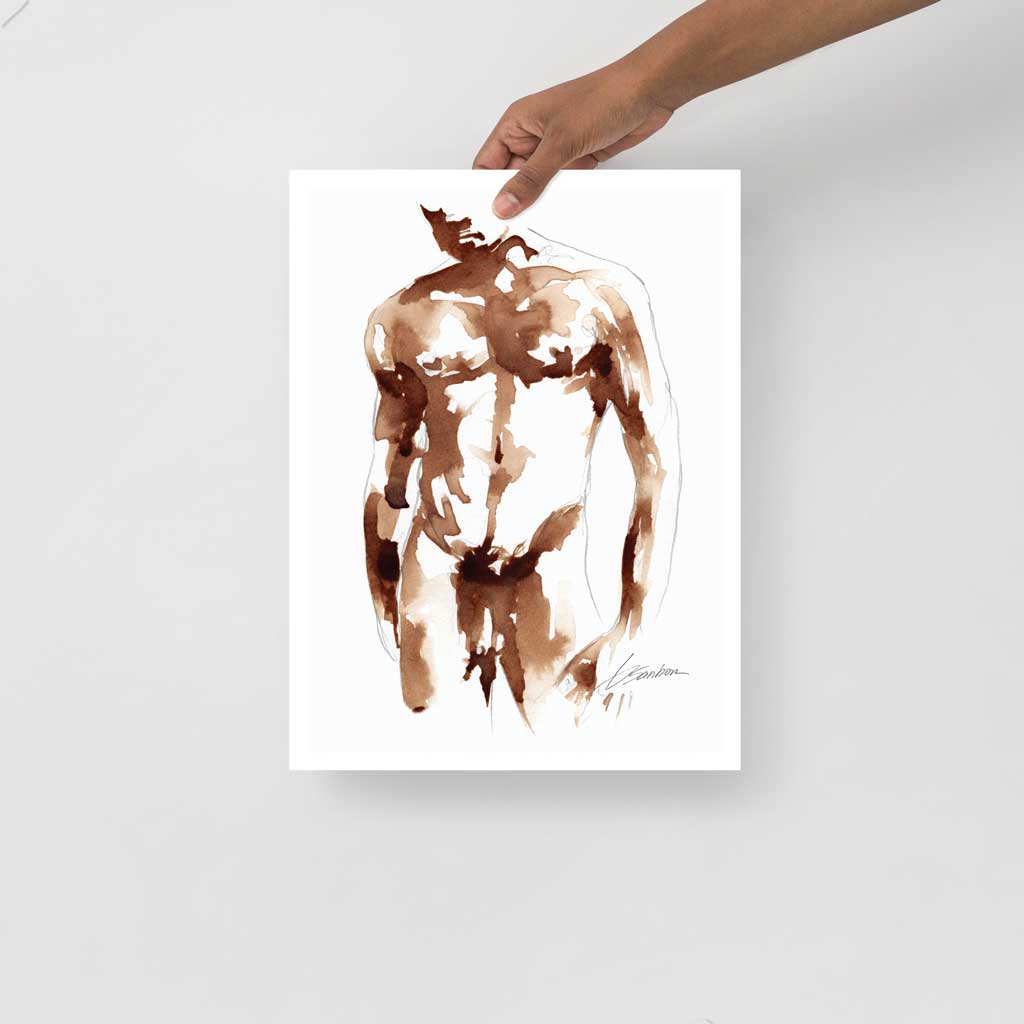 Male Torso in Birthday Suit Made with Instant Coffee - Giclee Art Print