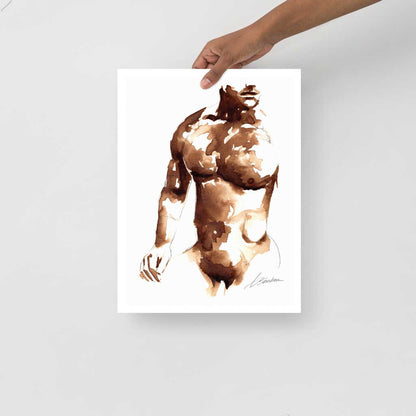 Male Torso Back Arched - Made with Coffee - Art Print