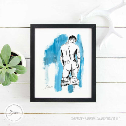 Nude Male Figure with Dropped Jeans - Giclee Art Print