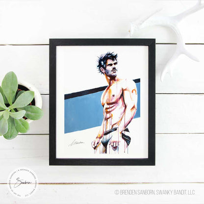 Swimmer in the Buff - Drip Style - Giclee Art Print