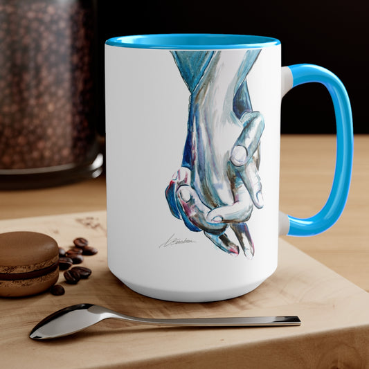Love is Love - Men Holding Hands - Two-Tone Coffee Mugs, 15oz