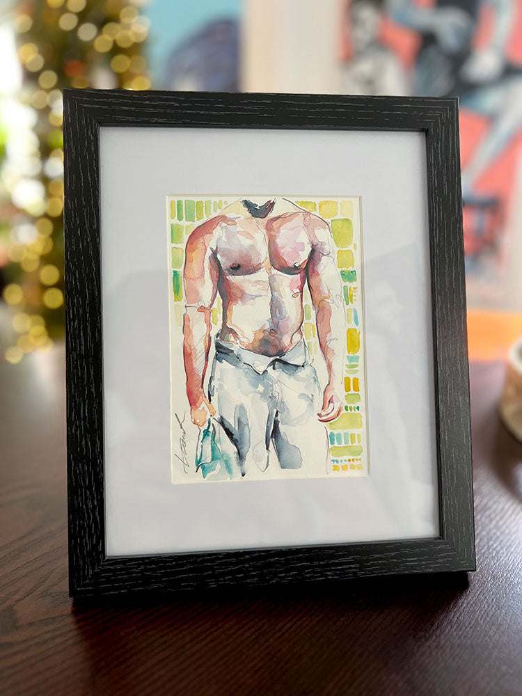 Hairy Chest with Blue Jeans - Original Watercolor Painting