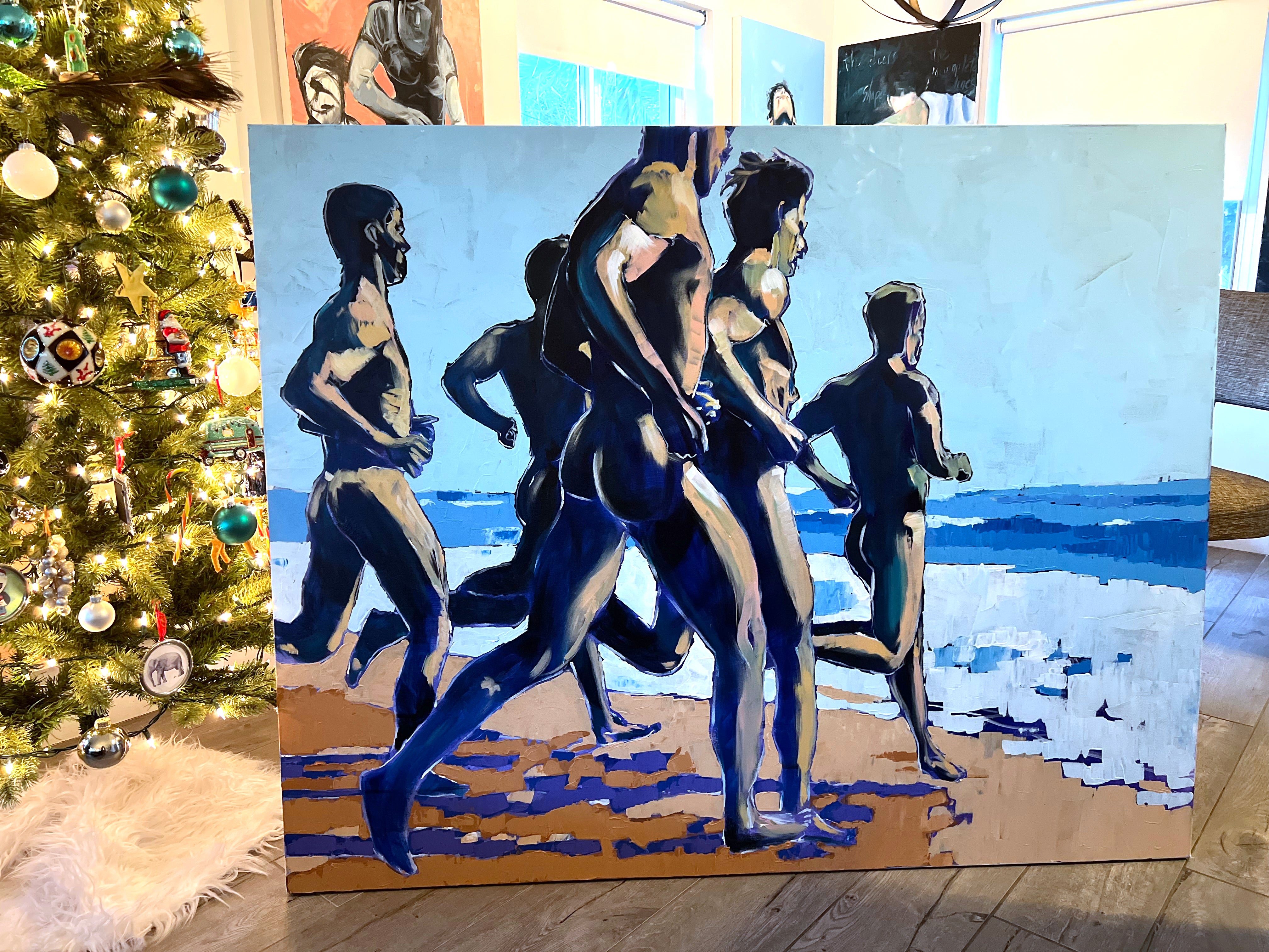 Peaches on the Beach - Male Runners Nude - Original Acrylic Painting