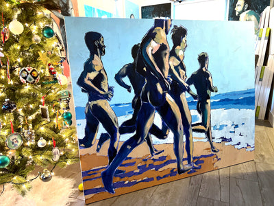 Peaches on the Beach - Male Runners Nude - Original Acrylic Painting Artist Brenden Sanborn