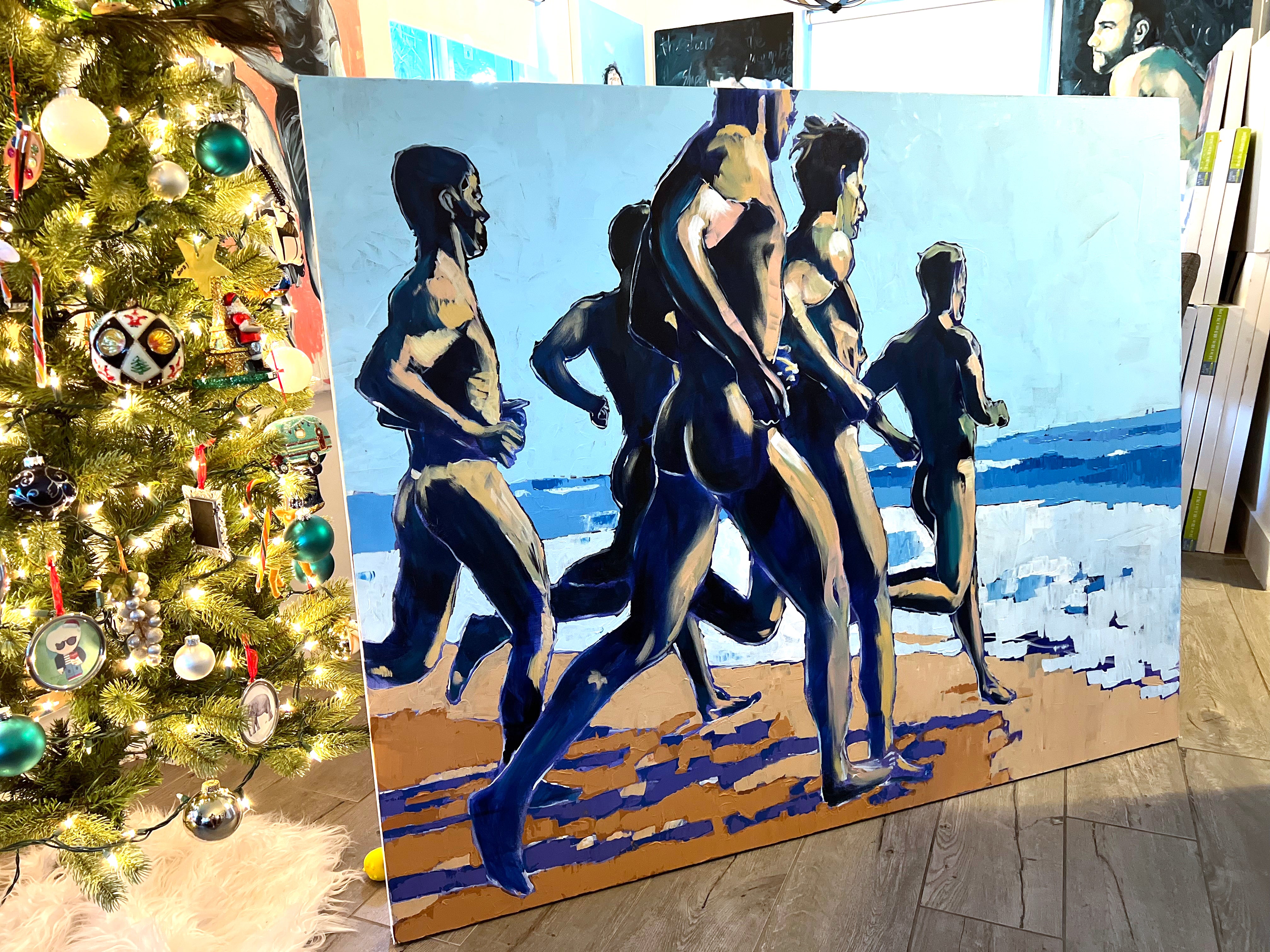 Peaches on the Beach - Male Runners Nude - Original Acrylic Painting