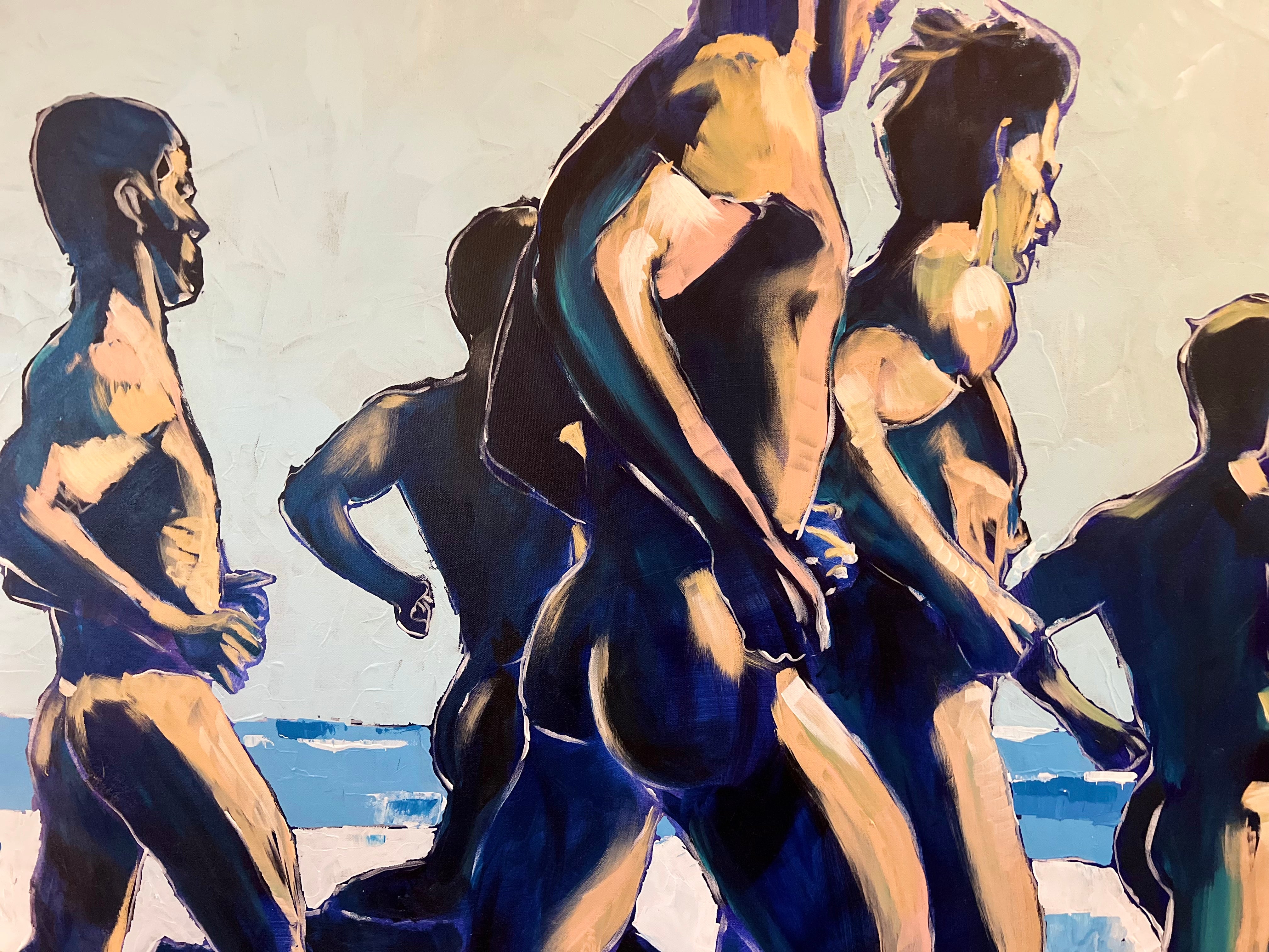 Peaches on the Beach - Male Runners Nude - Original Acrylic Painting