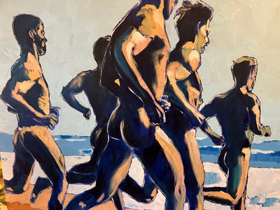 Peaches on the Beach - Male Runners Nude - Original Acrylic Painting Artist Brenden Sanborn
