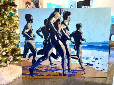 Peaches on the Beach - Male Runners Nude - Original Acrylic Painting Artist Brenden Sanborn