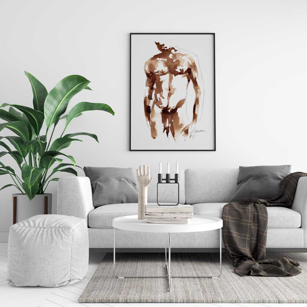 Male Torso in Birthday Suit Made with Instant Coffee - Giclee Art Print