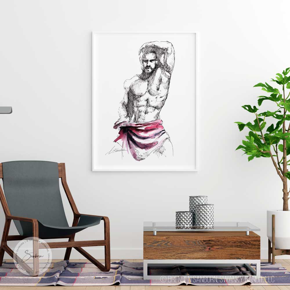 The Red Towel - Ink and Watercolor - Giclee Art Print