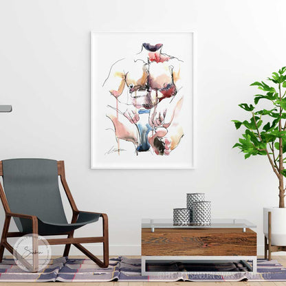 Hairy Chest and Feet - Ink and Watercolor - Giclee Art Print