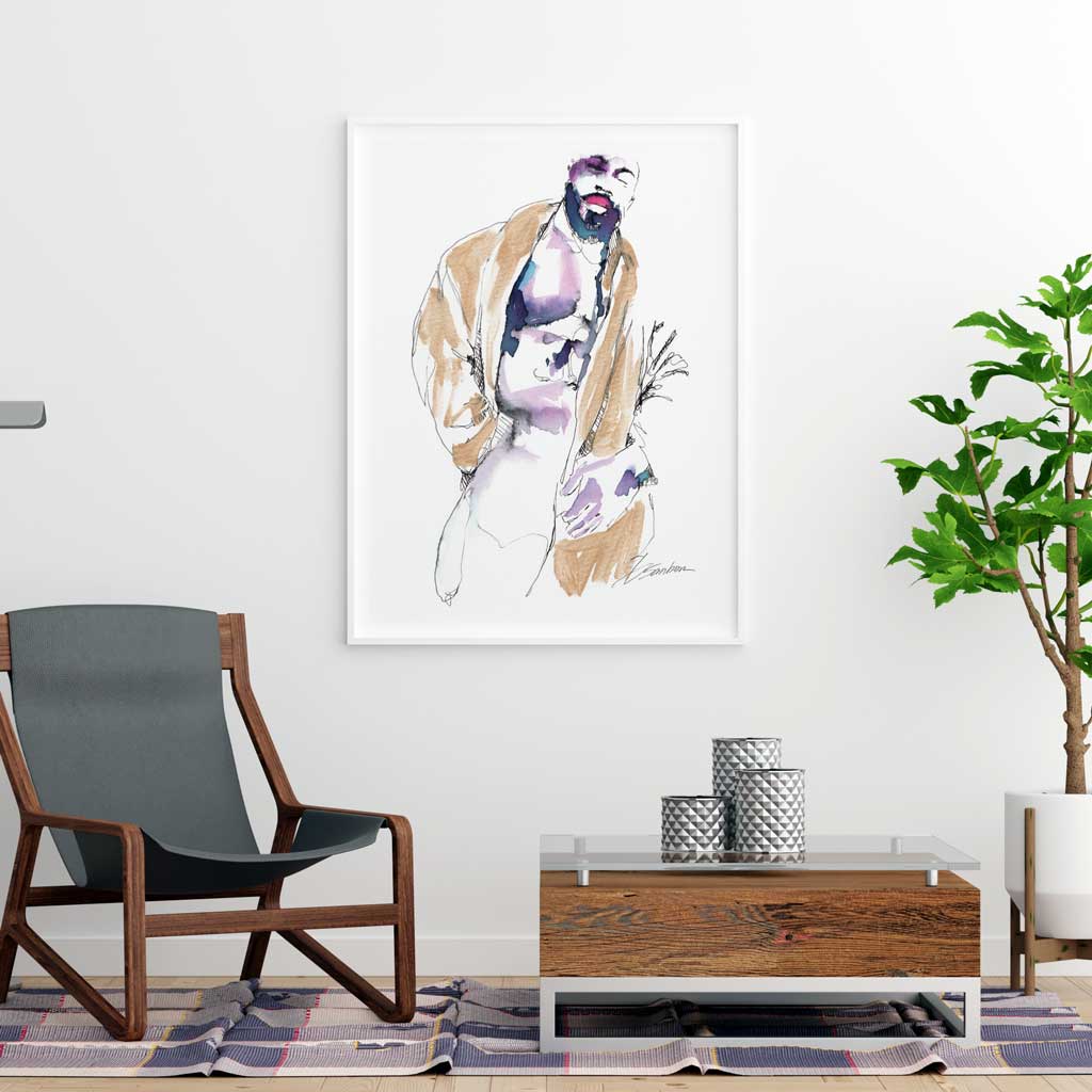 Muscular Black Man in Gold Rope - Giclee Art Print