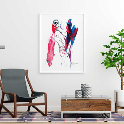Muscular Man with Cute Smile in Vibrant Purples & Pinks, Loose Drip Watercolor - Giclee Art Print