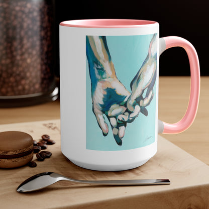 Simple Gesture of Love in Green - Men Holding Hands  - Two-Tone Coffee Mugs, 15oz