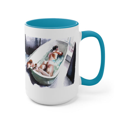 Bathing  - Two-Tone Coffee Mugs, 15oz