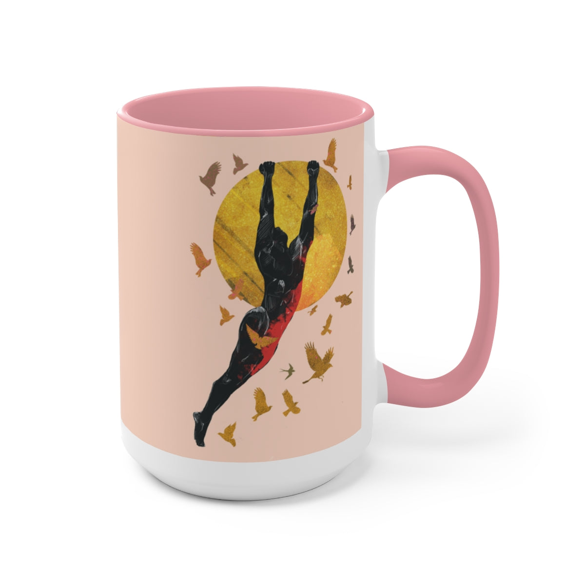 Birds Around the Sun - Light Pink  - Two-Tone Coffee Mugs, 15oz