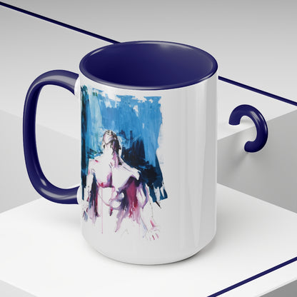 Ascension - Muscular Man Reaching for the Sky  - Two-Tone Coffee Mugs, 15oz