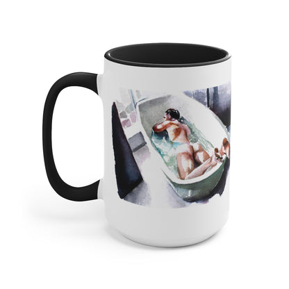 Bathing  - Two-Tone Coffee Mugs, 15oz