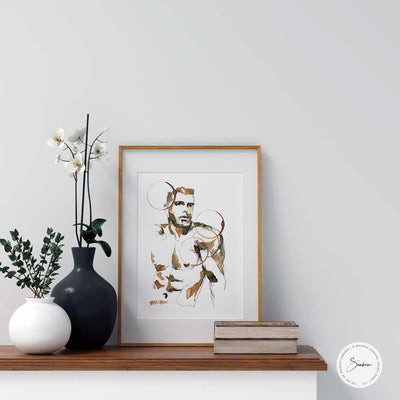Shirtless man in contemporary style - Original Coffee Art Artist Brenden Sanborn