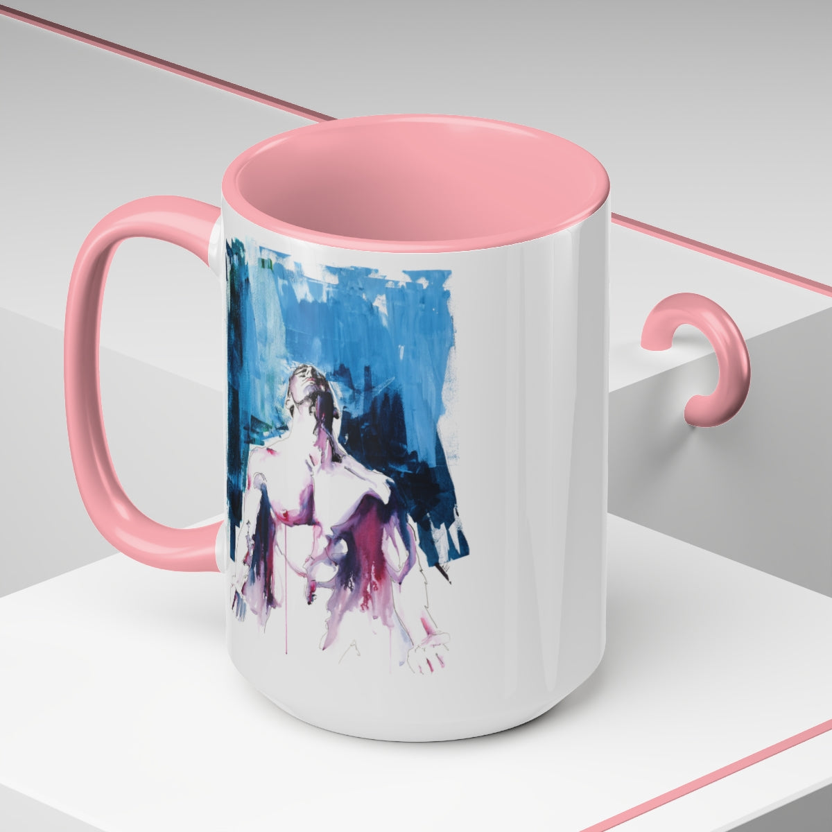Ascension - Muscular Man Reaching for the Sky  - Two-Tone Coffee Mugs, 15oz