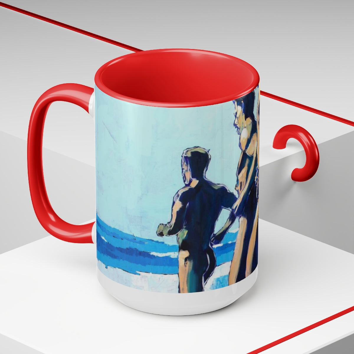 Nude Male Runners on the Beach - Two-Tone Coffee Mugs, 15oz