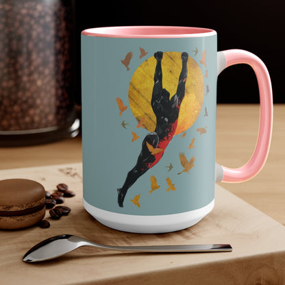 Birds Around the Sun  - Two-Tone Coffee Mugs, 15oz