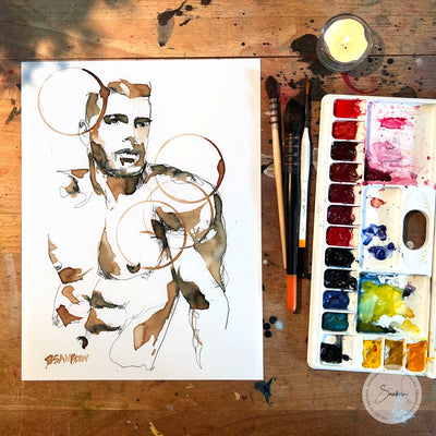 Shirtless man in contemporary style - Original Coffee Art Artist Brenden Sanborn