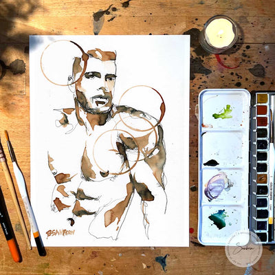 Shirtless man in contemporary style - Original Coffee Art Artist Brenden Sanborn