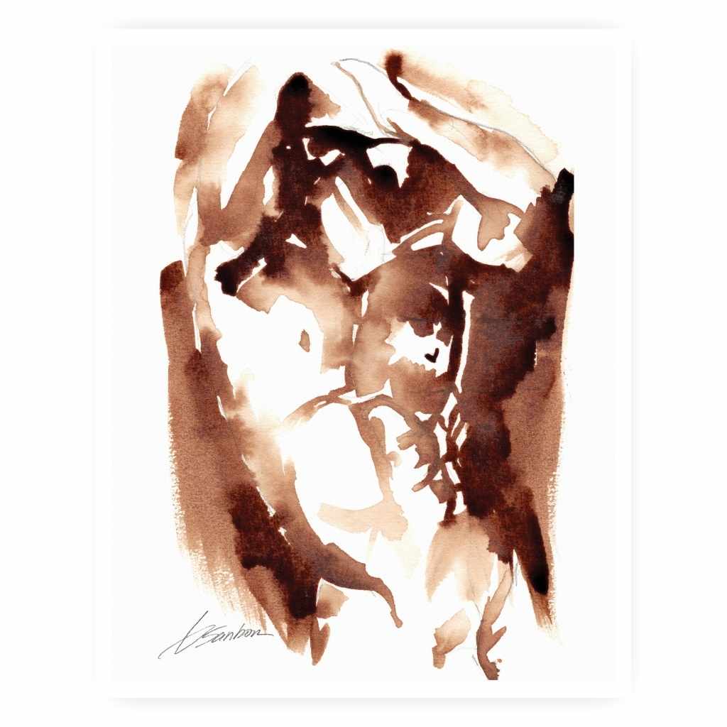 Male with Arm Behind Head - Made with Coffee - Giclee Art Print