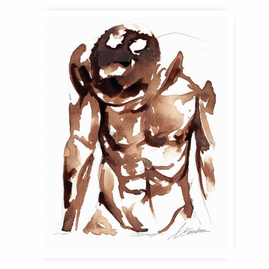 Male Figure Leaning - Made with Coffee - Giclee Art Print