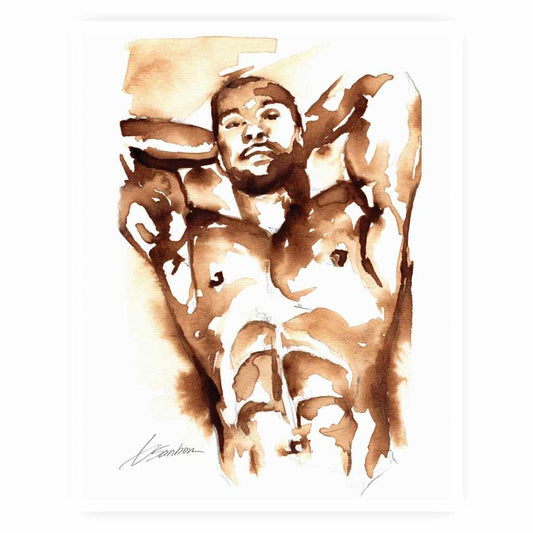 Muscular Man with Arms Behind Art Print - Made with Coffee