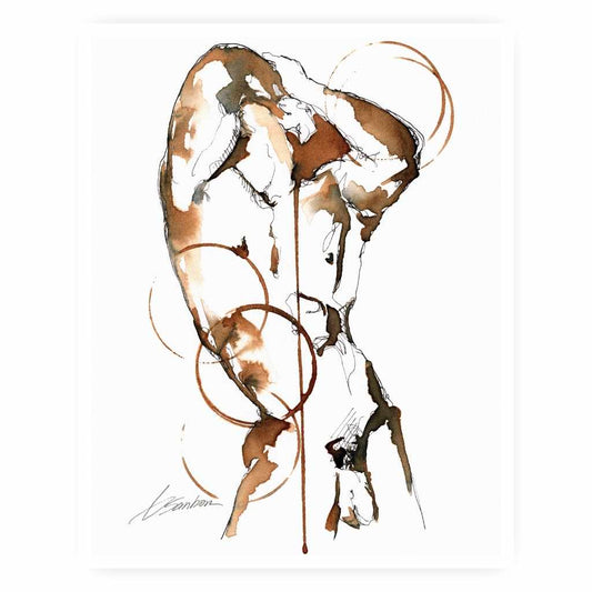 Arched Torso in Full Nude - Made with Instant Coffee - Giclee Art Print