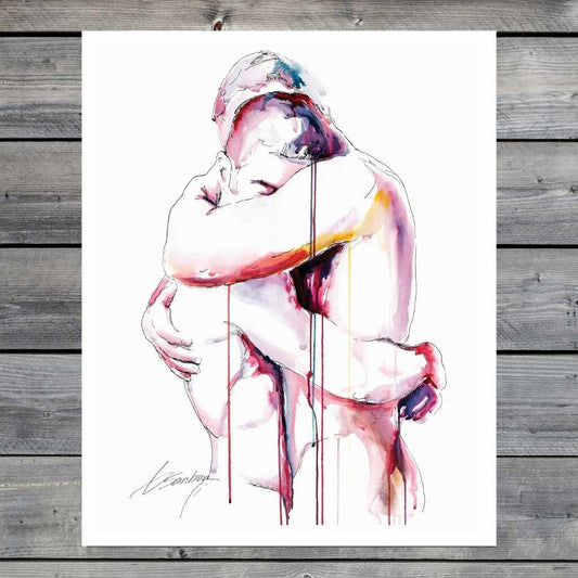 Lost in Your Arms - Two Men Embracing - 22x30" Original Watercolor