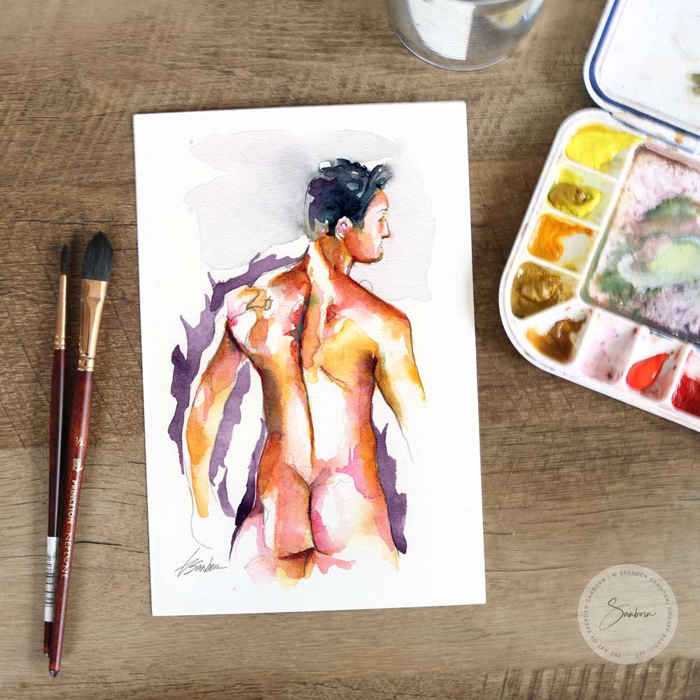 Strong Backside - Male Body - Original Watercolor Painting