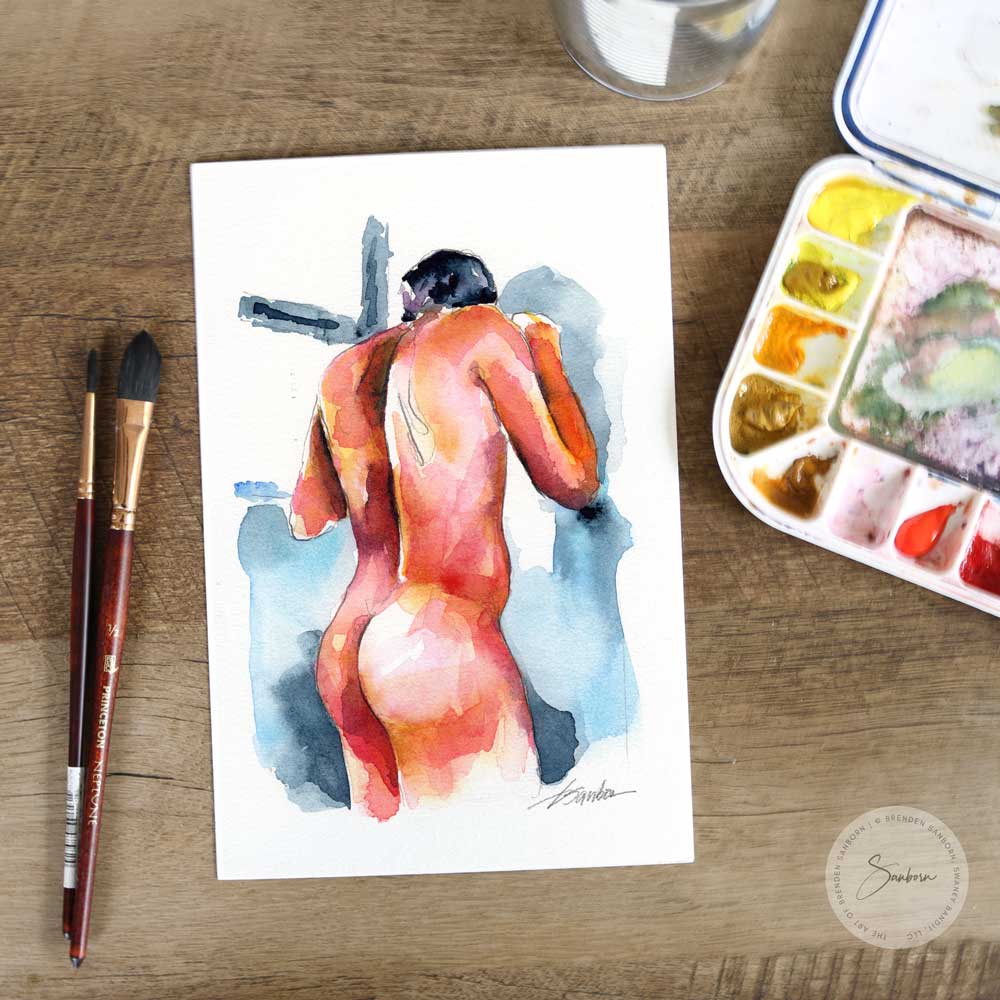 Sensual Shower - Original Watercolor Painting