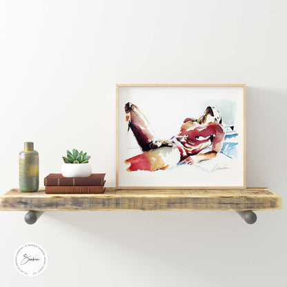 Relaxing Male in the Full Nude Watercolor - Giclee Art Print