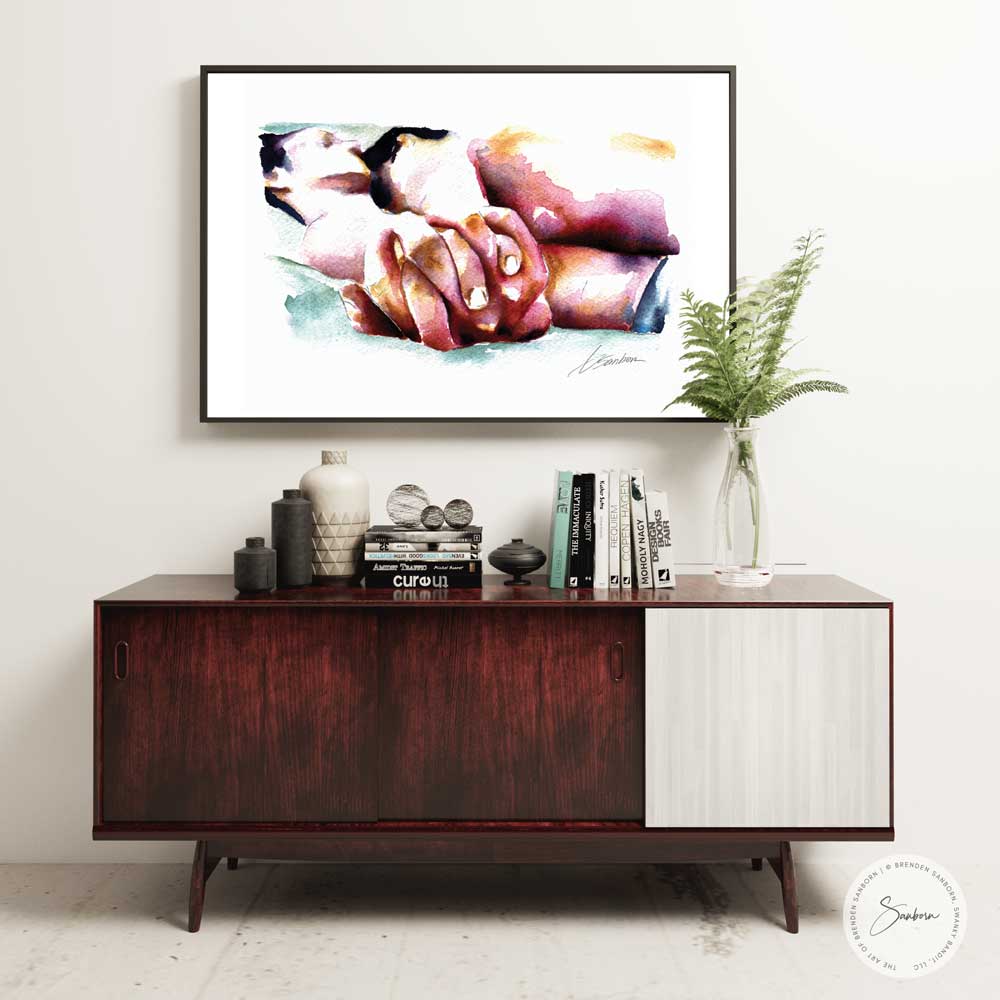 Afternoon Nap in Your Arms - Watercolor - Giclee Art Print