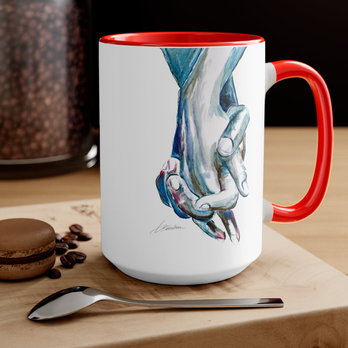Love is Love - Men Holding Hands - Two-Tone Coffee Mugs, 15oz