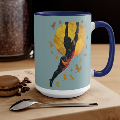 Birds Around the Sun  - Two-Tone Coffee Mugs, 15oz
