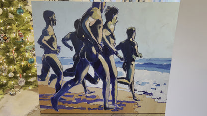 Peaches on the Beach - Male Runners Nude - Original Acrylic Painting